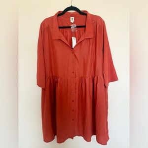 NWT Flawless Rust Red Button-Front Dress 1XL